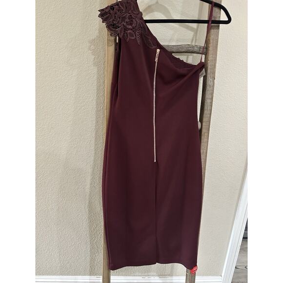 TED BAKER London Jalis Lace One-Shoulder Burgundy Dress Size 3 NEW - Picture 7 of 11